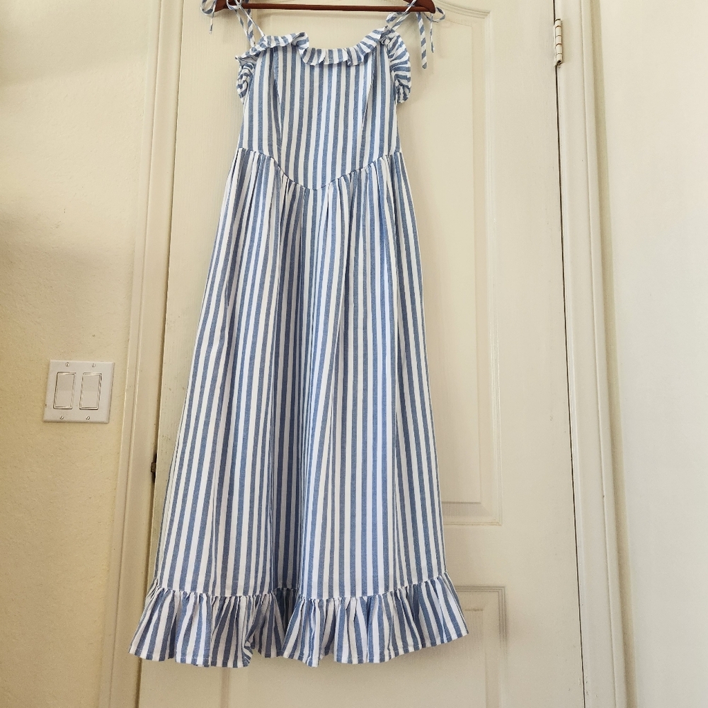 100 % Cotton Blue and White Striped Dress